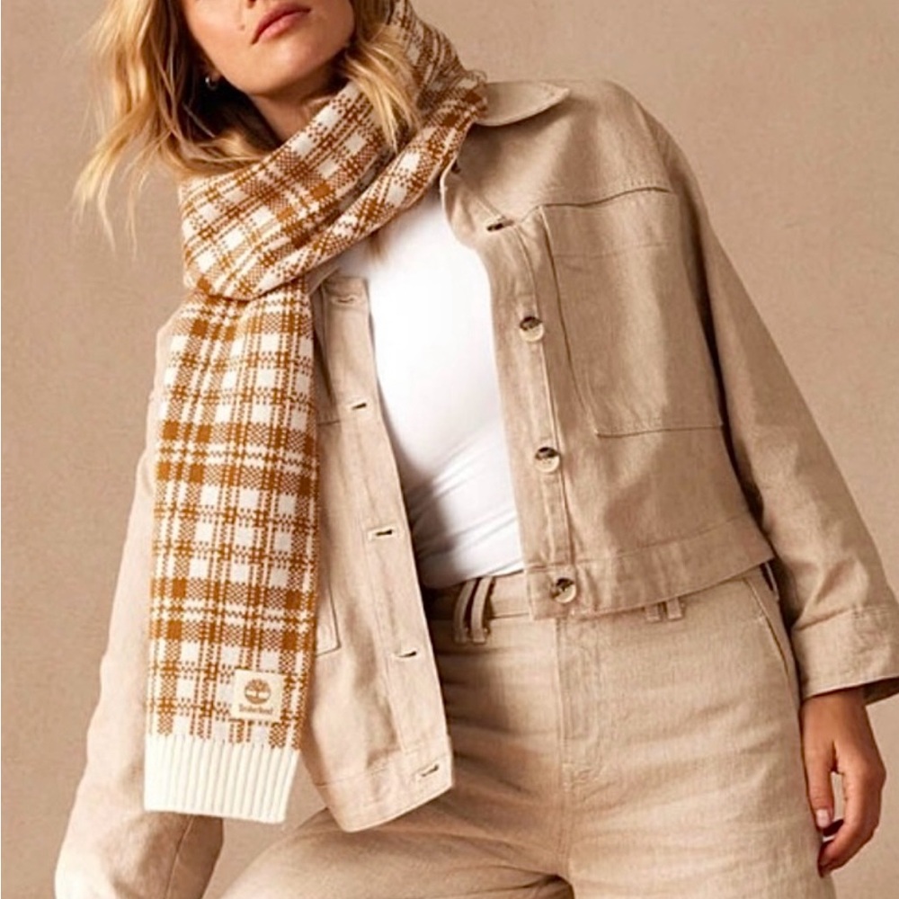 Timberland NWT Ochre And Cream Stone Plaid Scarf